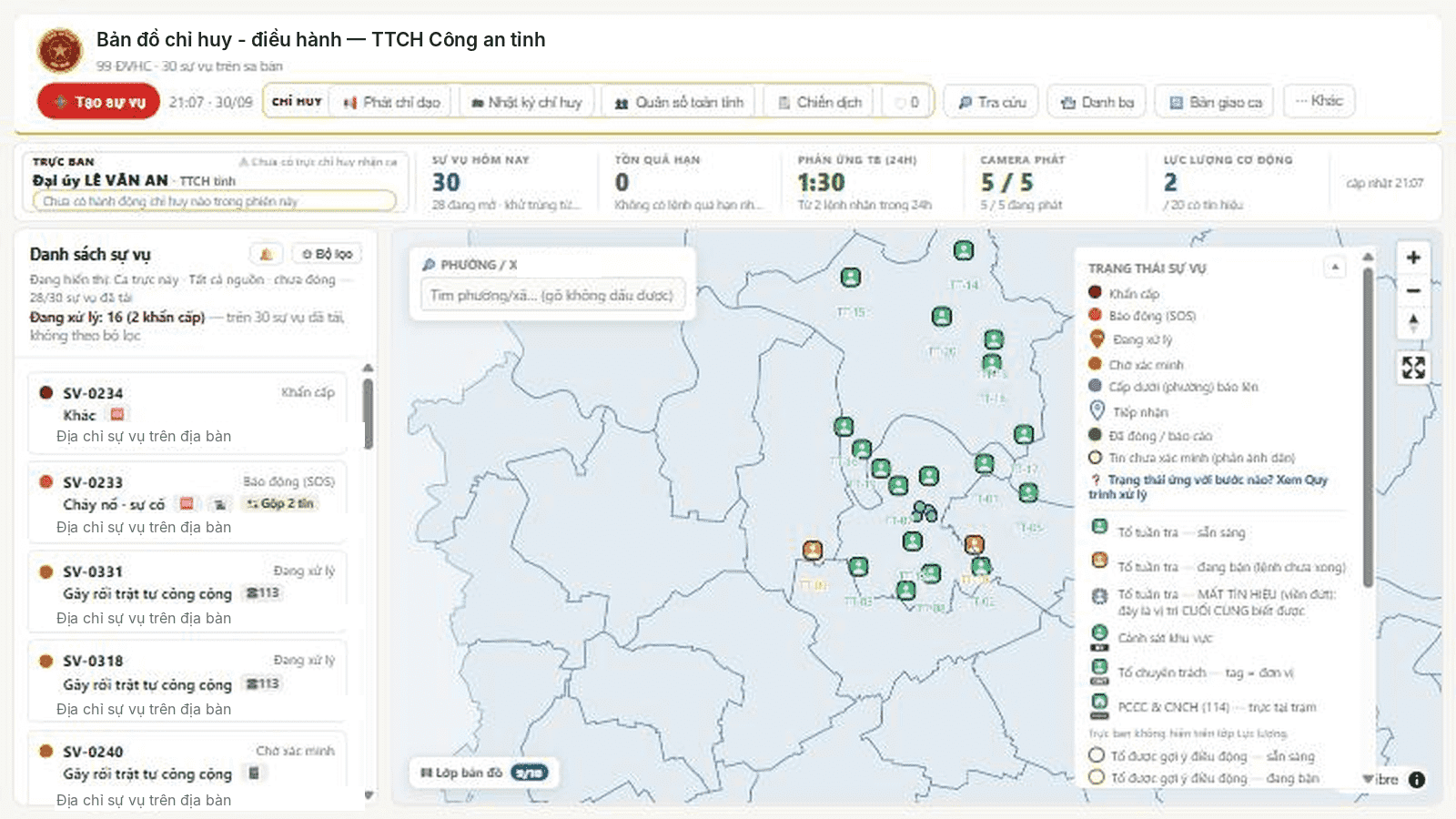 Command digital map table – screenshot from the pilot system (simulated data)