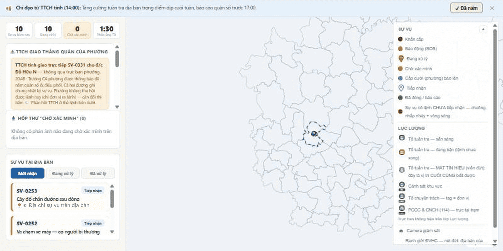 Task Intake & Handling app for ward/commune police – screenshot from the pilot system